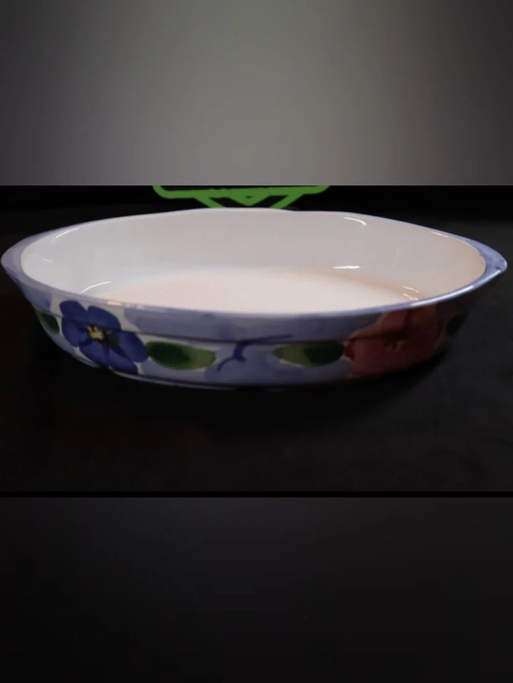 Himark Indigo Hand Painted 13'' Ceramic Blue Floral Oval Baking Casserole